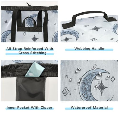 Dark Blue Moon Stars Diamonds Laundry Backpack Bag with Adjustable Shoulder Straps Handle Dirty Laundry Hamper Bag for Traveling Camp College Dorm Heavy Duty Waterproof Large Capacity - color: Dark Blue Moon Stars Diamonds