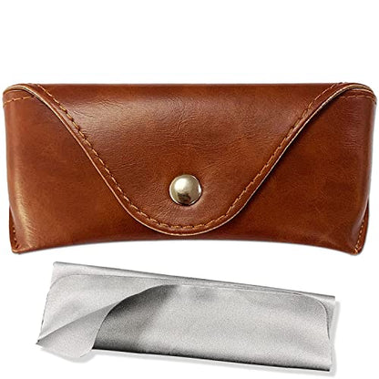 LogHog Portable Leather Glasses Case,Flexible Sunglasses Pouch Slim Case for Women Men Horizontal Eyeglass Case - color: Button - Brown