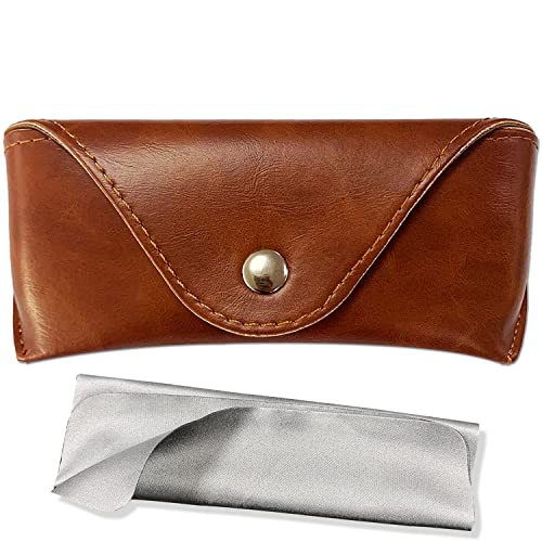 LogHog Portable Leather Glasses Case,Flexible Sunglasses Pouch Slim Case for Women Men Horizontal Eyeglass Case - color: Button - Brown