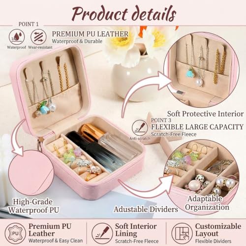 4 Pack 3.9 Inch Travel Jewelry Boxes - Portable Ring Case, Necklace Organizer Box - 4 Colors PU Leather