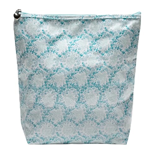 Large Cosmetic Bag - Water-Resistant, PVC-Lined - Aqua Trellis - color: Aqua Trellis, size: Large Cosmetic Bag