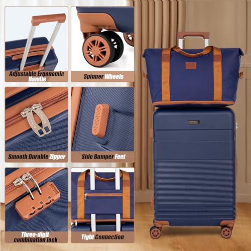 Cobens Luggage Sets 5 Piece with Spinner Wheels, 20/24/28inch - color: DarkBlue