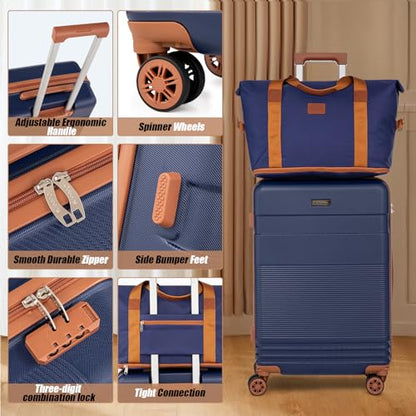 Cobens Luggage Sets 5 Piece with Spinner Wheels, 20/24/28inch - color: DarkBlue