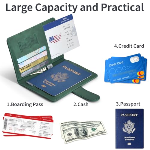 Passport Holder Cover Wallet Case RFID Blocking Card Slot Travel Essentials - color: Green