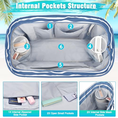 HUANLANG Extra Large Beach Bag Waterproof Beach Totes Bags for Women Men,Pool Bag with Zipper Wet Pocket - color: Gray and Blue