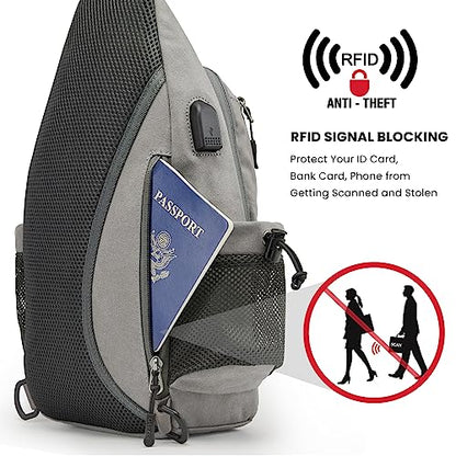 G4Free Canvas Crossbody Sling Bag with RFID Blocking for Women Men - color: Grey