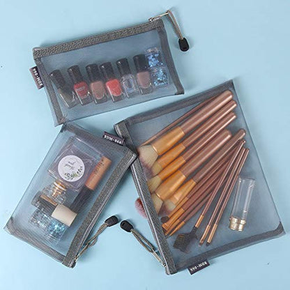 HRX Package 6pcs Mesh Makeup Bags for Travel, 2 Sizes A5 A6 (Grey) - color: Grey, size: A5, A6