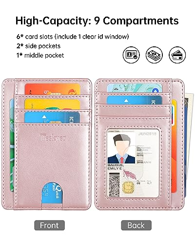 Teskyer Slim Minimalist Wallet for Men, RFID Front Pocket Card Holder - color: Rose Gold