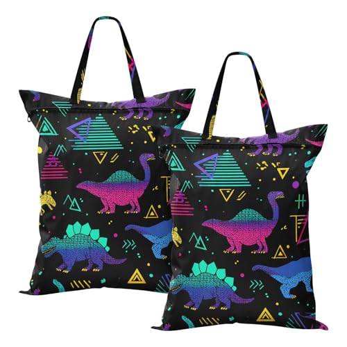 Travel Laundry Bags 2 PC Wet Dry Bag with Handle Dirty Clothes Organizer for Swimsuits Beach Camping Waterproof Washable Retro Memphis Geometric Dinosaurs - color: Retro Memphis Geometric Dinosaurs