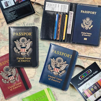 Premium Passport Holder for Travel RFID Blocking Passport Cover Slim - color: Black