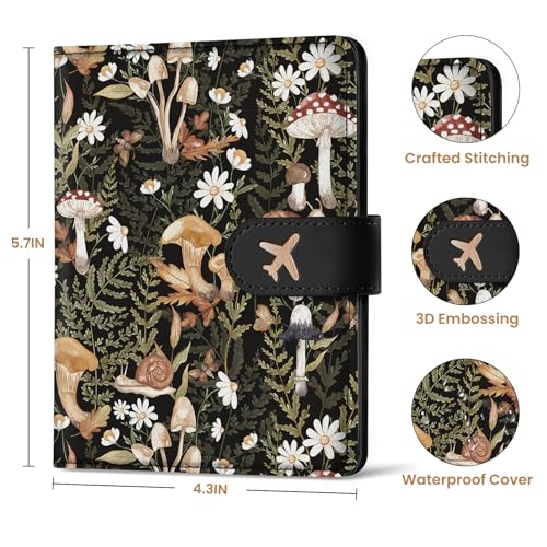 Passport Holder for Travel, RFID Blocking Wallet with Magnetic Closure - color: K-Mushroom