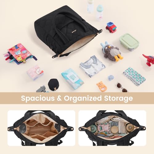 LOVEVOOK Diaper Bag Backpack,Diaper Bag Tote for Mom Dad with Changing Pad,Insulated Pockets, Convertible Mom Backpack with Pacifier Case（Black & Brown） - color: Black & Brown