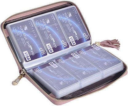 Easyoulife Credit Card Holder Wallet Womens Zipper Leather Case Purse RFID Blocking - color: Bean Pink
