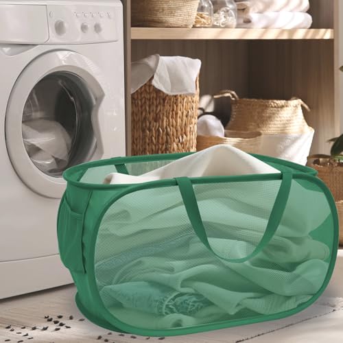 Collapsible Laundry Hamper Basket,Pop Up Mesh Foldable Bag for Laundry Room - color: Green