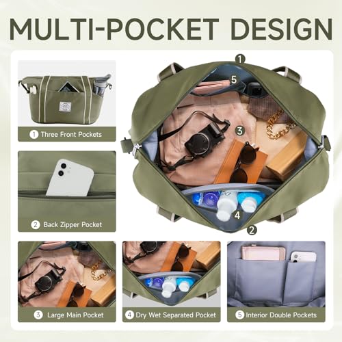 WALNEW Travel Duffel Bag, Weekender Bag for Women Men, Army Green - color: Army Green