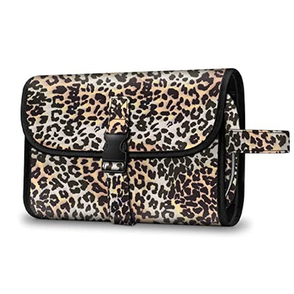 FINTIE Portable Toiletry Cosmetic Travel Bag Hanging Makeup Organizer - color: Leopard