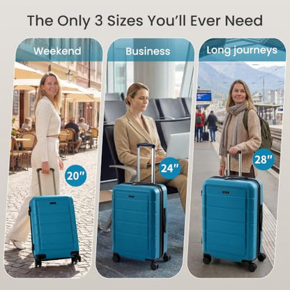 SHOWKOO G-Series Luggage set 3pcs, 100% PC Durable Hardshell Suitcase - color: Sea Blue, size: 3-Piece Set (20/24/28in)