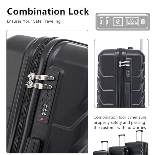 Merax 20"/24"/28" 3 pcs/set in ABS Spinner Wheel Luggage, Carry on Suitcase, Combination Lock - color: Graphite Black