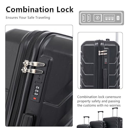 Hardshell Luggage Sets, Lightweight Stripes Suitcases with Spinner Wheels, Black-220 - color: Black-220, size: 20/24/28 Inch