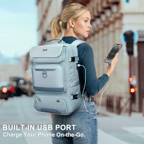 PIJUSHI Carry On Travel Backpack 35L Laptop Backpack Fits 16 inch Laptop - color: Blue