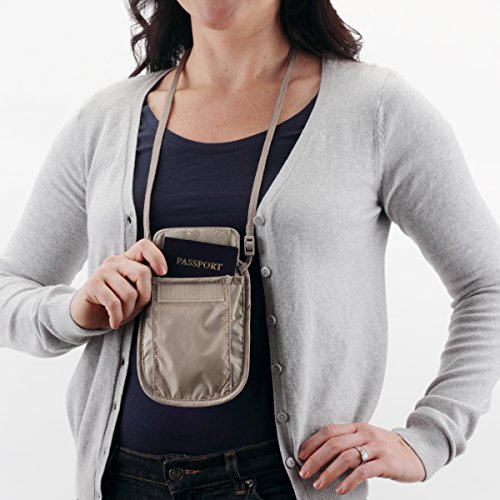 eagle creek RFID Blocker Neck Wallet - Durable and Lightweight Travel Passport and Valuables Organizer with Hook and Loop Closure and Adjustable Neck Strap, Tan - color: Tan