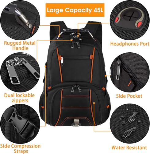 LTINVECK Travel Laptop Backpack,Extra Large Backpack for Men,Big 17 Inch Computer bag Tech Backpack - color: Orange