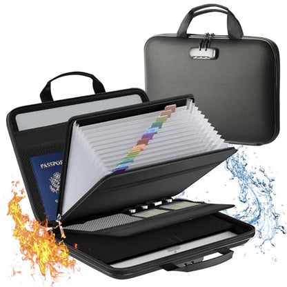 Fireproof Document File Organizer Bag, Black 5200°F Portable File Organizer Handbag With Lock,Hard Case Fireproof Waterproof Important Document Bag,Fire Safe Home Valuables Storage - style: Modern