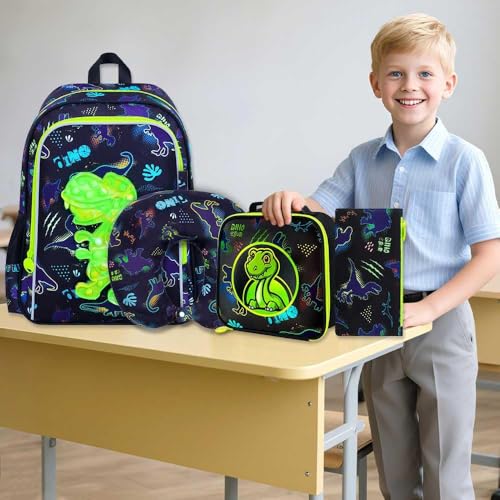 CCJPX 5PC Kids Luggage Set for Boys, Carry-on Suitcase 18" Dinosaur Black - color: Black Dinosaur 5pcs