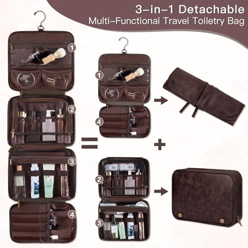 Personalized 3-in-1 Mens PU Leather Toiletry Shaving Bag - color: Dark Brown, style: B