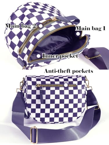 Checkered Crossbody Bag Bum Bag for Women,Spacious Fanny Packs Belt Bag - color: Cloudy Violet Checkered