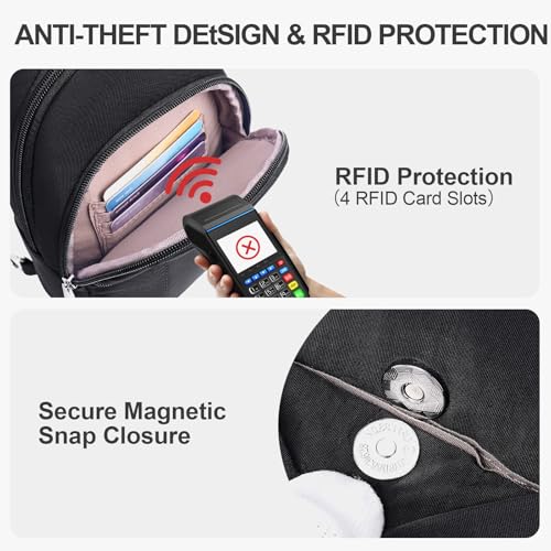 Puffer Sling Bag for Women RFID Anti Theft Crossbody Purse - color: Black