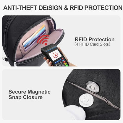 Puffer Sling Bag for Women RFID Anti Theft Crossbody Purse - color: Black