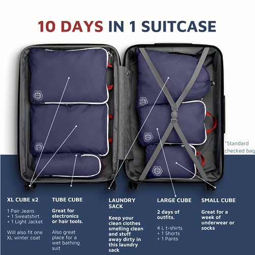 TRIPPED Travel Gear Extra Large Compression Packing Cubes 6-Piece Set - color: Navy
