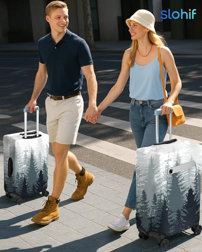 Slohif Luggage Cover for Suitcase Tsa Approved Protector - Luggage Sleeve Large Suit Case Cover Travel Stretch Baggage Case Protective Washable Fit 21-23 Inch Winter Forest - size: S-(21-23) Inch, style: Winter Forest