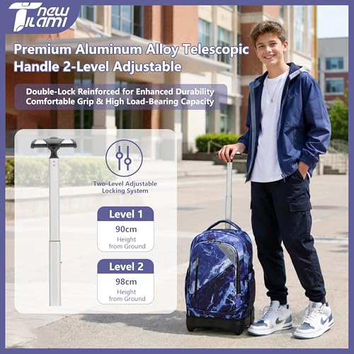 NEW TILAMI 18-Inch Rolling Backpack 6-Wheel for Kids School Travel - color: Purple Lightning
