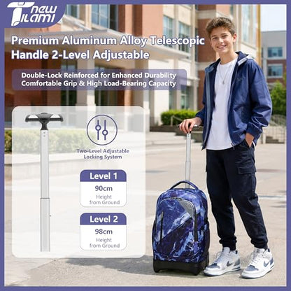 NEW TILAMI 18-Inch Rolling Backpack 6-Wheel for Kids School Travel - color: Purple Lightning