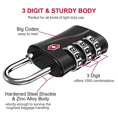 ZHEGE Luggage Lock TSA Approved, Small TSA Lock for Travel Suitcase (Black) - color: Black, 1P