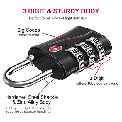 ZHEGE Luggage Lock TSA Approved, Small TSA Lock for Travel Suitcase (Black) - color: Black, 1P