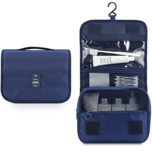 Mossio Hanging Toiletry Bag - Large Cosmetic Makeup Travel Organizer for Men & Women with Sturdy Hook - color: Dark Blue