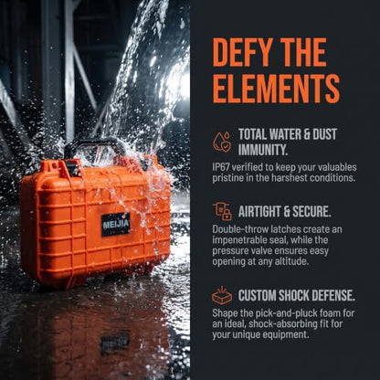 MEIJIA Portable All Weather Waterproof Protective Hard Case, Small Camera Case,Dry Case with Customizable Foam,Fit Use of Drones, Camera,Equipments, 11.65 ”x8.35”x3.78” - color: Orange