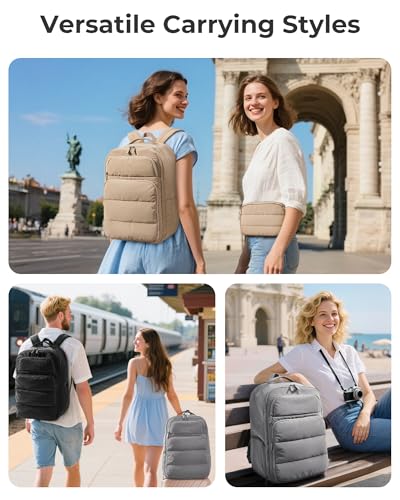 BAGSMART 35L Travel Backpack for Women, 17.3" Carry-On Personal Item - color: Desert