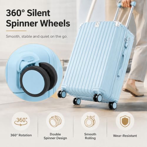 3 Piece Hardside Luggage Set with Spinner Wheels, TSA Lock, Lavender - color: light blue