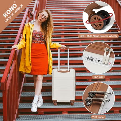 Kono Luggage Set 4 Piece Carry On Hardside Luggage with Spinner Wheels - color: Cream White, size: 12+20-inch/Db/Tb