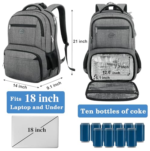 MATEIN Laptop Backpack with Lunch Box, 18 Inch Gray Mens Work Backpack - color: Grey, size: 18 Inch