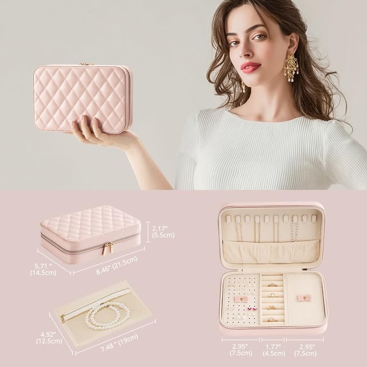 Lolalet Travel Jewelry Case for Women Girls -Medium, Pink - color: Pink, size: Medium (8.46"W*5.71"D*2.17"H)
