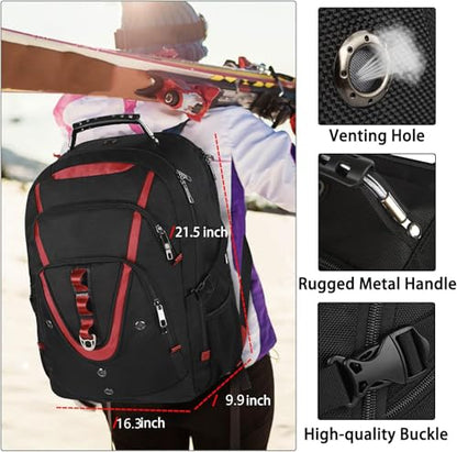 18.4 Inch Laptops Backpack, Red 55-60L Large Travel Laptop Backpack - color: Black-red, size: 18inch(21.5*16.3*9.9")