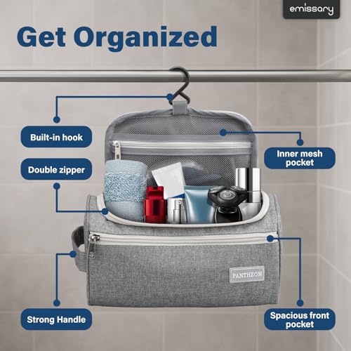 Pantheon Hanging Travel Toiletry Bag for Men, Dopp Kit - Gray - color: Grey