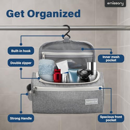 Pantheon Hanging Travel Toiletry Bag for Men, Dopp Kit - Gray - color: Grey