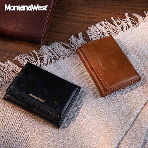 Montana West Wallet Women Small Trifold Wallet RFID Blocking Minimalist Wallets with ID Window - color: Black