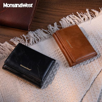 Montana West Wallet Women Small Trifold Wallet RFID Blocking Minimalist Wallets with ID Window - color: Black